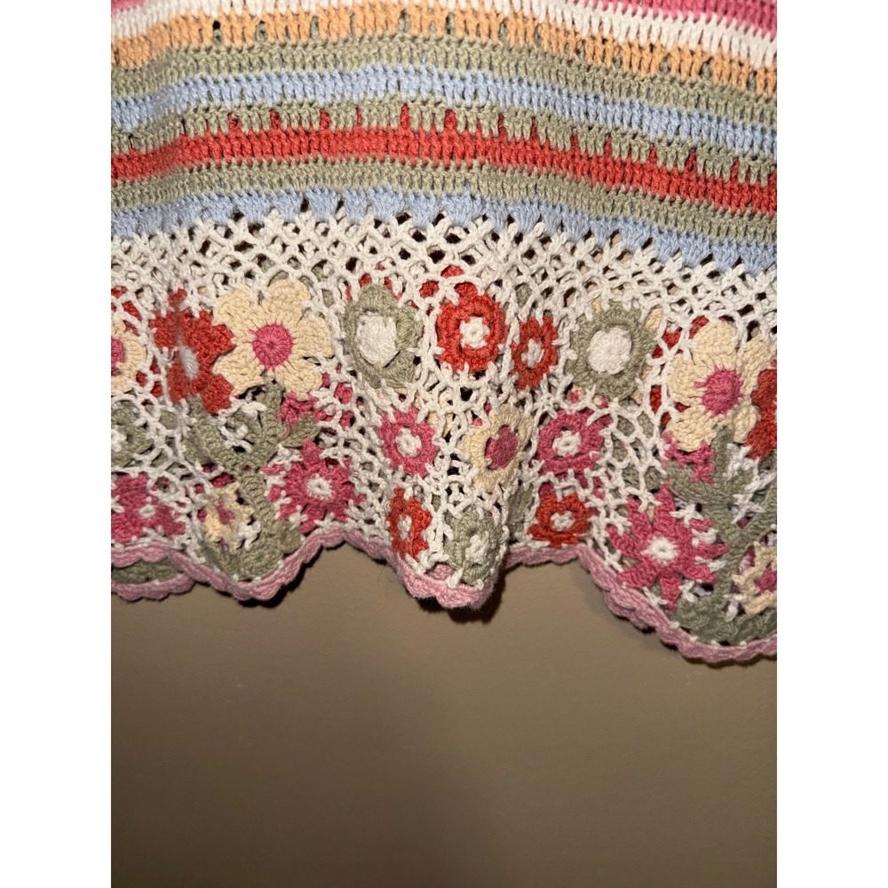 Cottagecore Women Crochet Floral Stripe Sweater Pink Sage Pearl Small Hippie Y2K - Picture 2 of 5